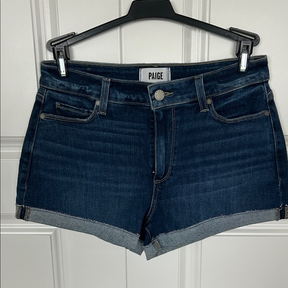 NWOT PAIGE Dark Blue Denim Shorts with Rolled Cuff